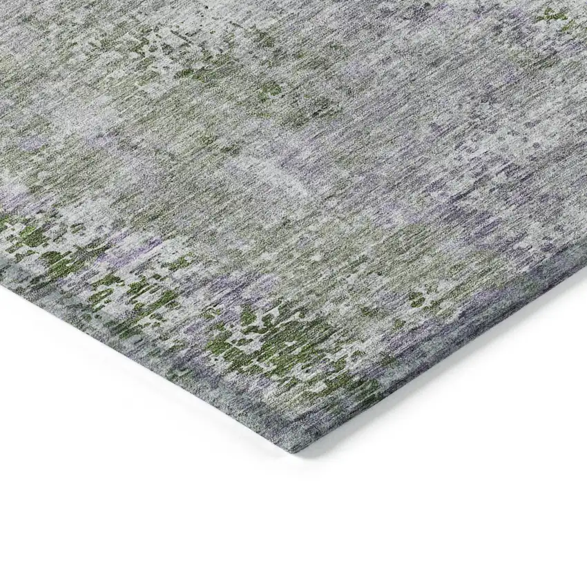 Olive Green And Gray Abstract Washable Indoor Outdoor Area Rug Photo 5