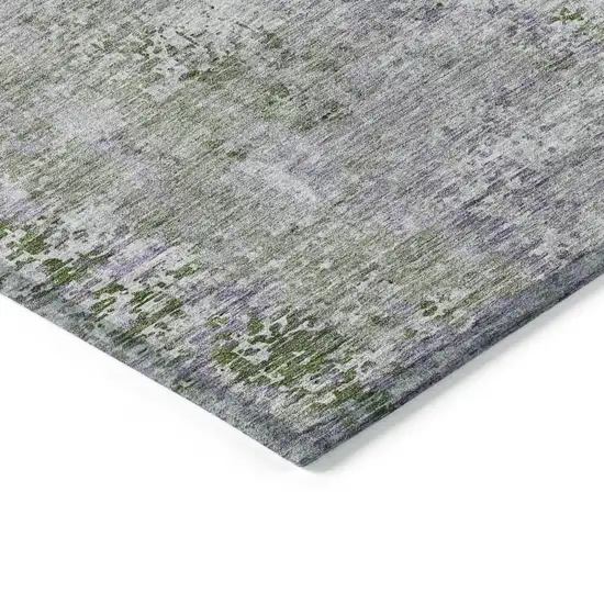 Olive Green And Gray Abstract Washable Indoor Outdoor Area Rug Photo 5