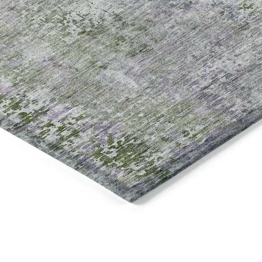 Olive Green And Gray Abstract Washable Indoor Outdoor Area Rug Photo 5