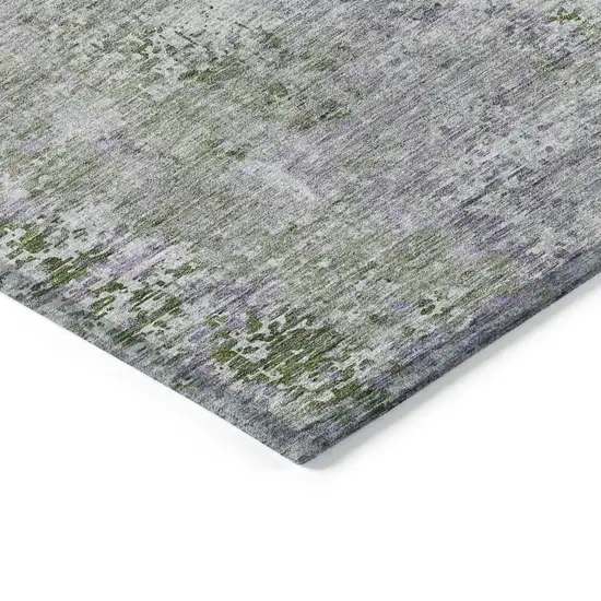 Olive Green And Gray Abstract Washable Indoor Outdoor Area Rug Photo 5