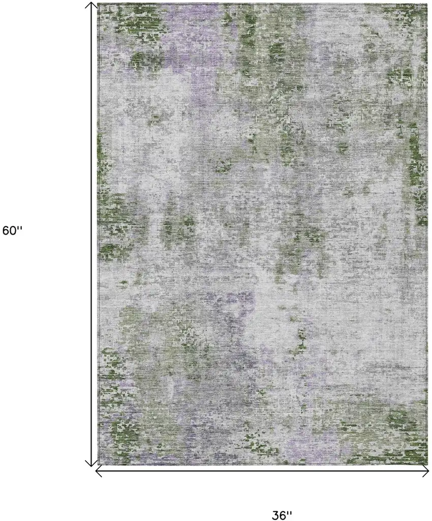 Olive Green And Gray Abstract Washable Indoor Outdoor Area Rug Photo 3