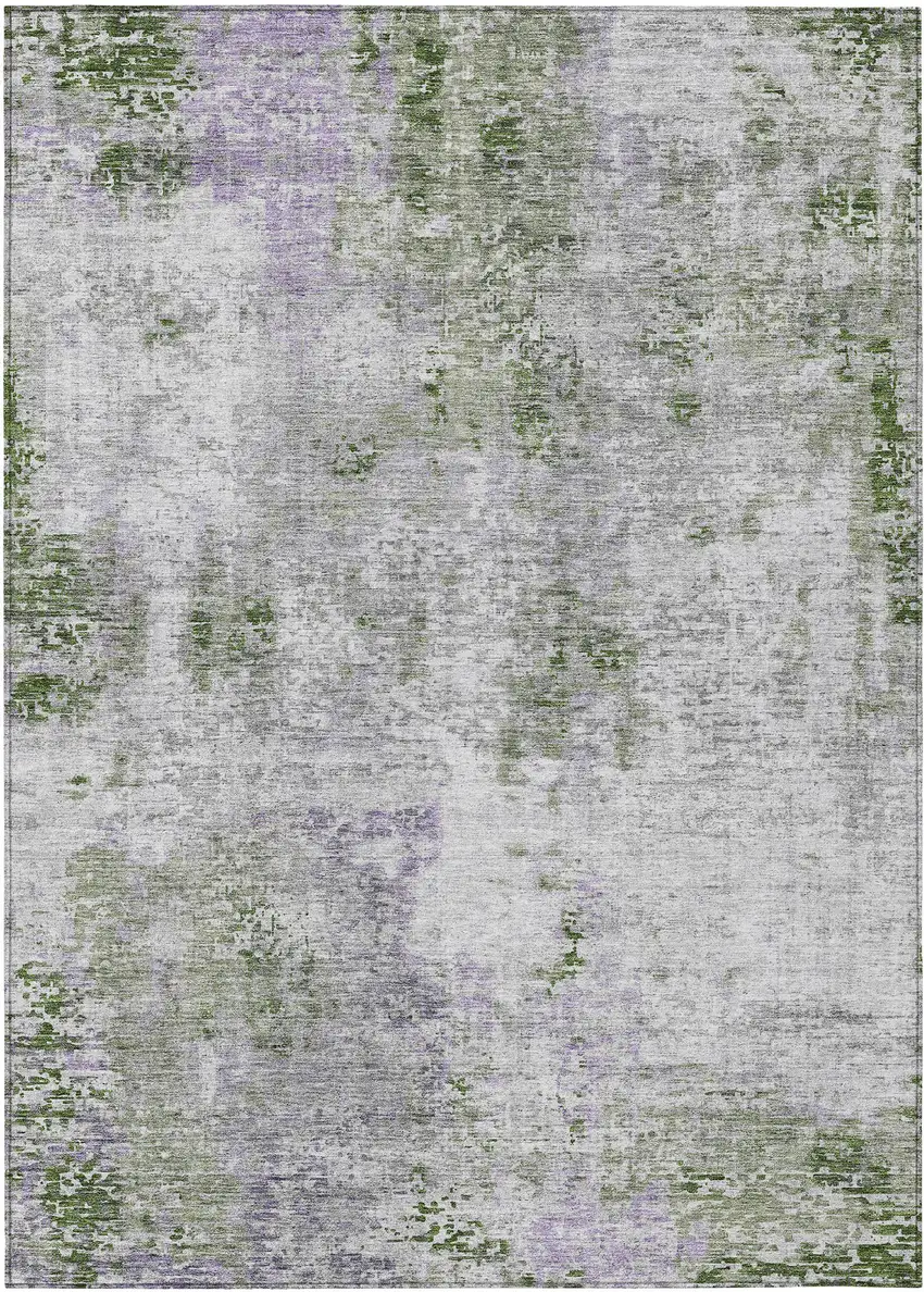 Olive Green And Gray Abstract Washable Indoor Outdoor Area Rug Photo 2