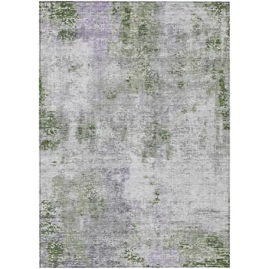 Olive Green And Gray Abstract Washable Indoor Outdoor Area Rug Photo 2