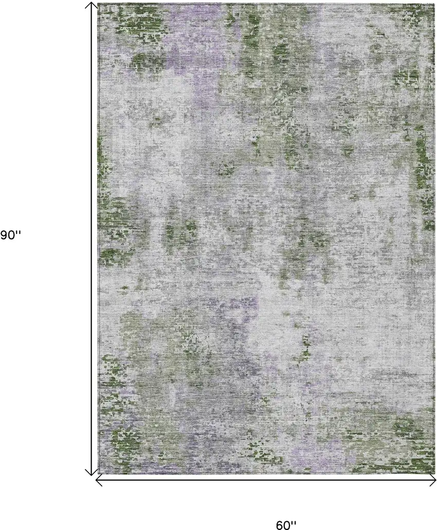 Olive Green And Gray Abstract Washable Indoor Outdoor Area Rug Photo 3