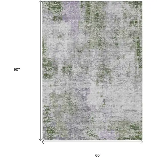 Olive Green And Gray Abstract Washable Indoor Outdoor Area Rug Photo 3