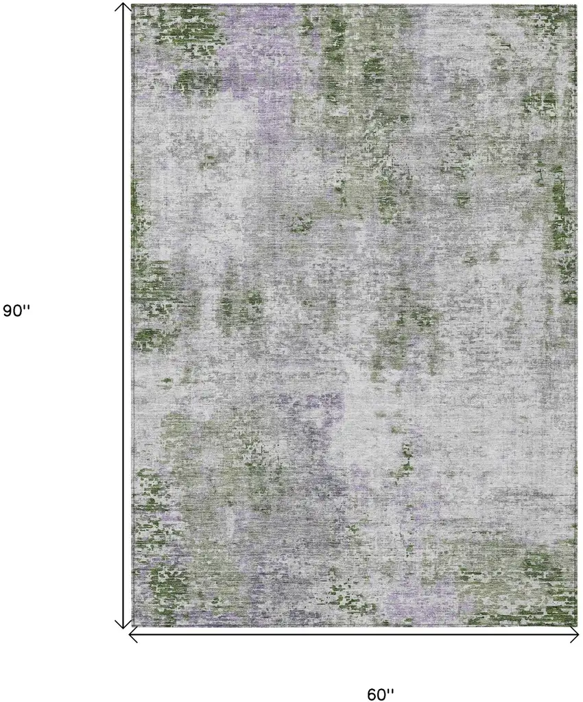 Olive Green And Gray Abstract Washable Indoor Outdoor Area Rug Photo 3
