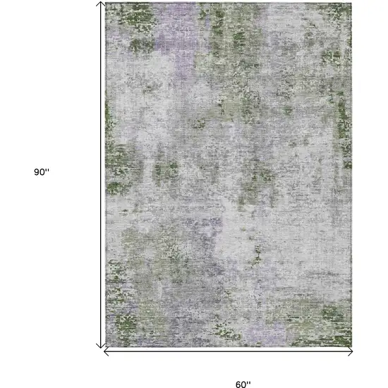 Olive Green And Gray Abstract Washable Indoor Outdoor Area Rug Photo 3