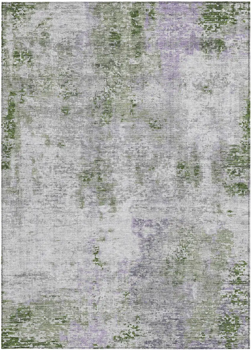 Olive Green And Gray Abstract Washable Indoor Outdoor Area Rug Photo 7