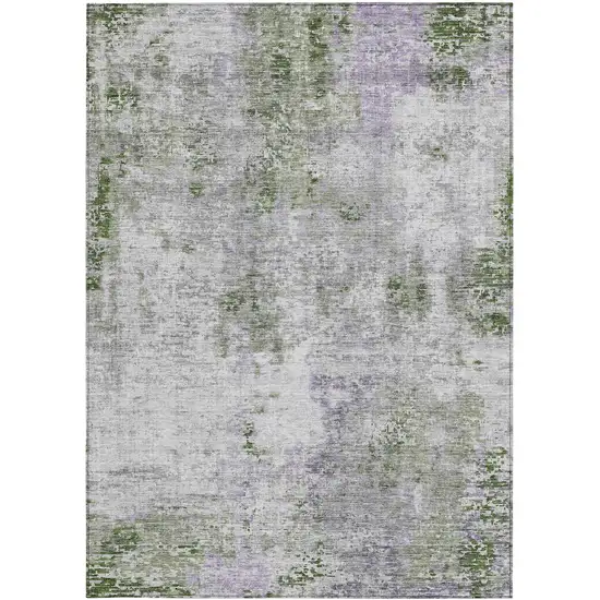Olive Green And Gray Abstract Washable Indoor Outdoor Area Rug Photo 7