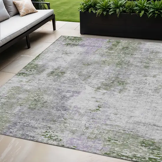 Olive Green And Gray Abstract Washable Indoor Outdoor Area Rug Photo 1