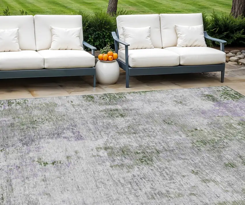 Olive Green And Gray Abstract Washable Indoor Outdoor Area Rug Photo 1