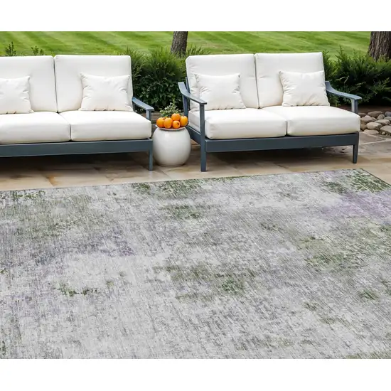 Olive Green And Gray Abstract Washable Indoor Outdoor Area Rug Photo 1
