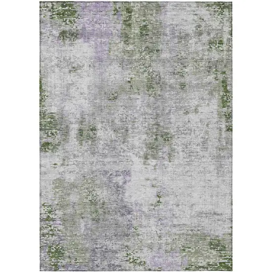 Olive Green And Gray Abstract Washable Indoor Outdoor Area Rug Photo 2