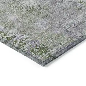 Photo of Olive Green And Gray Abstract Washable Indoor Outdoor Area Rug