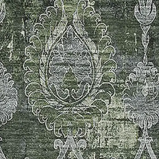 Olive Green And Gray Damask Washable Area Rug With UV Protection Photo 3