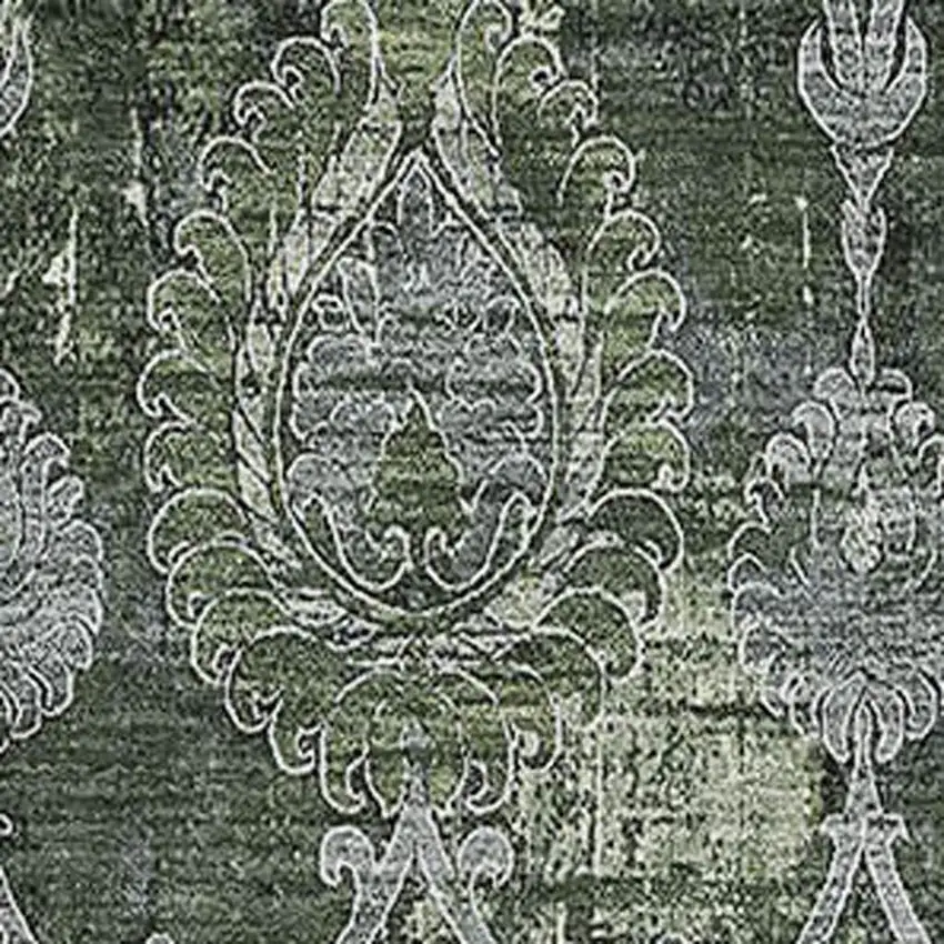 Olive Green And Gray Damask Washable Area Rug With UV Protection Photo 3