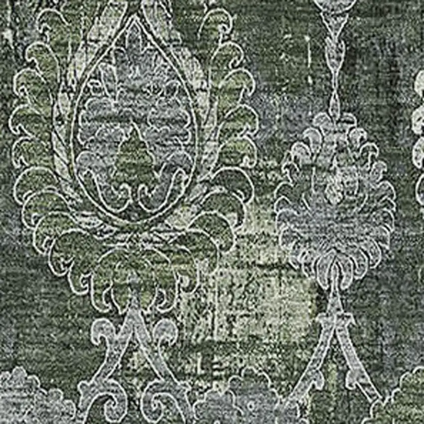 Olive Green And Gray Damask Washable Area Rug With UV Protection Photo 3