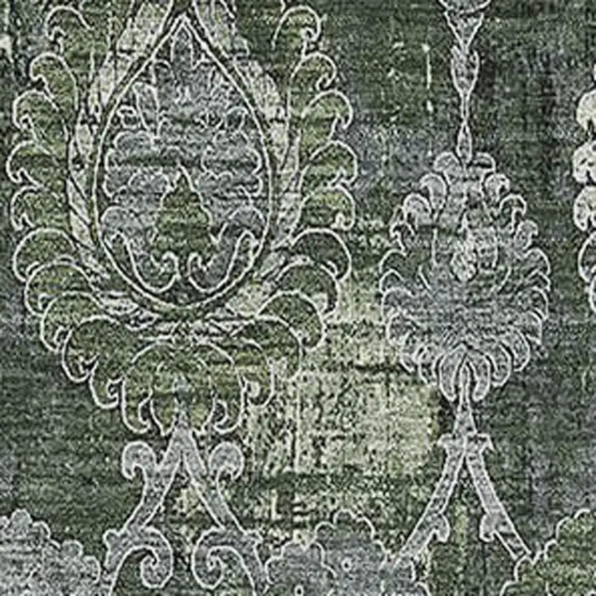 Olive Green And Gray Damask Washable Area Rug With UV Protection Photo 3