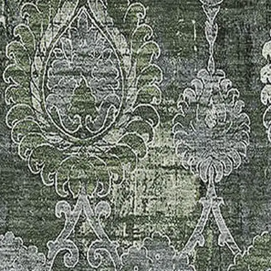Olive Green And Gray Damask Washable Area Rug With UV Protection Photo 3