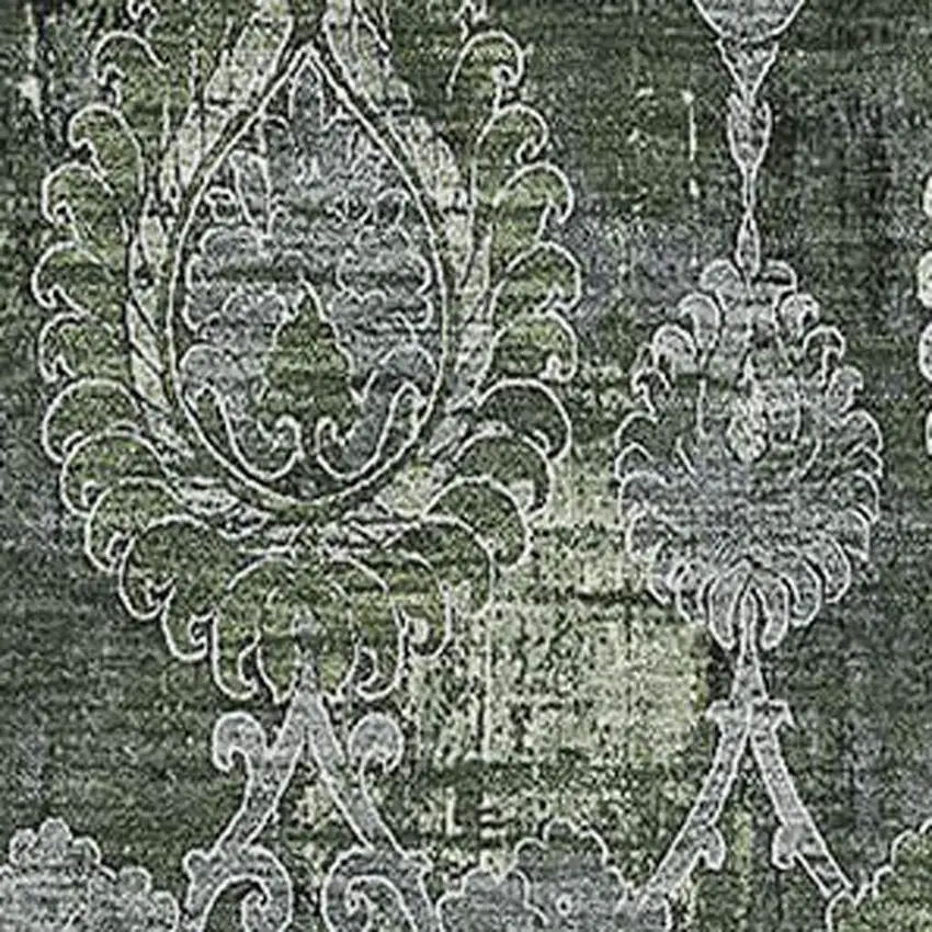 Olive Green And Gray Damask Washable Area Rug With UV Protection Photo 3