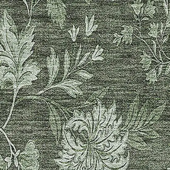 Olive Green And Gray Floral Washable Area Rug With UV Protection Photo 3
