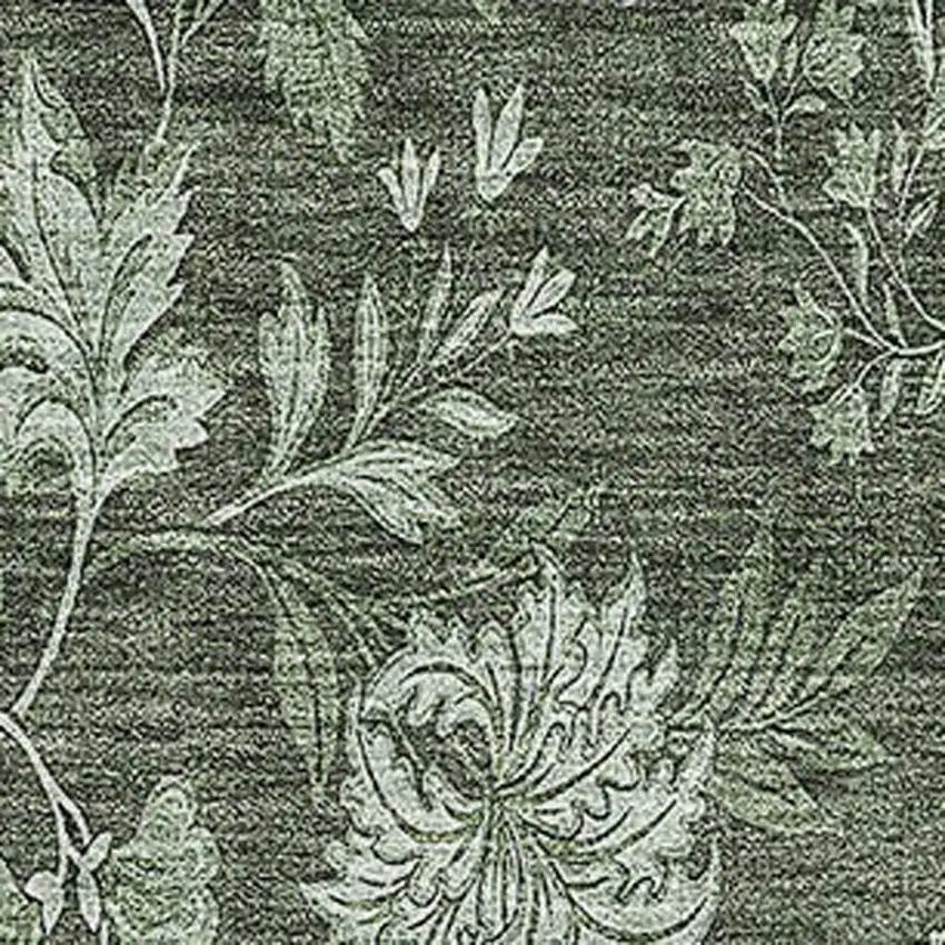 Olive Green And Gray Floral Washable Area Rug With UV Protection Photo 3