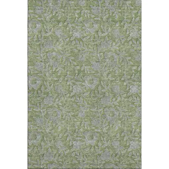 Olive Green And Gray Floral Washable Area Rug With UV Protection Photo 1