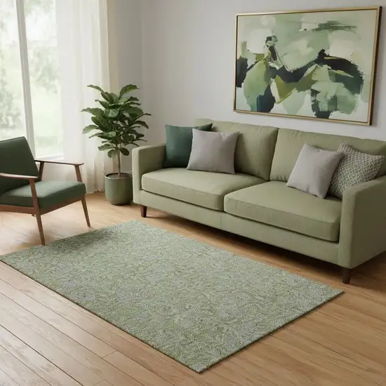 Olive Green And Gray Floral Washable Area Rug With UV Protection Photo 1