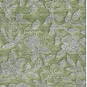 Photo of Olive Green And Gray Floral Washable Area Rug With UV Protection