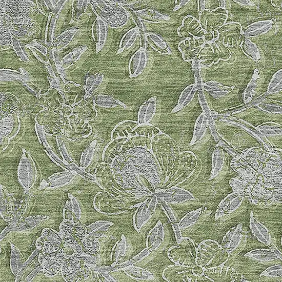 Olive Green And Gray Floral Washable Area Rug With UV Protection Photo 3