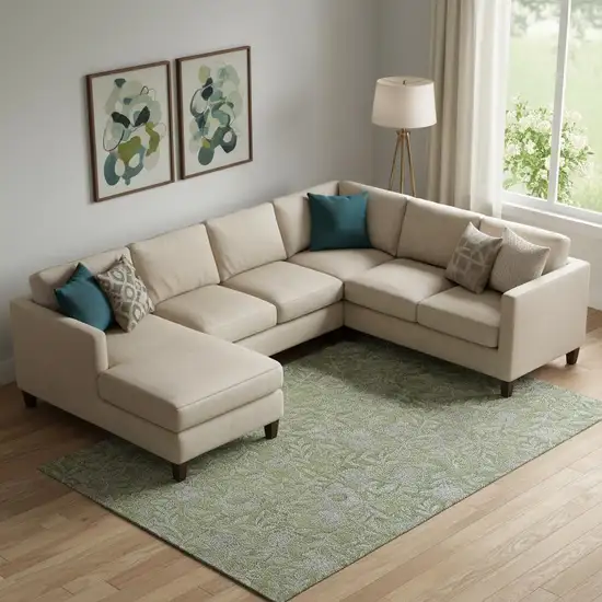 Olive Green And Gray Floral Washable Area Rug With UV Protection Photo 1