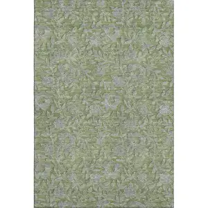 Photo of Olive Green And Gray Floral Washable Area Rug With UV Protection