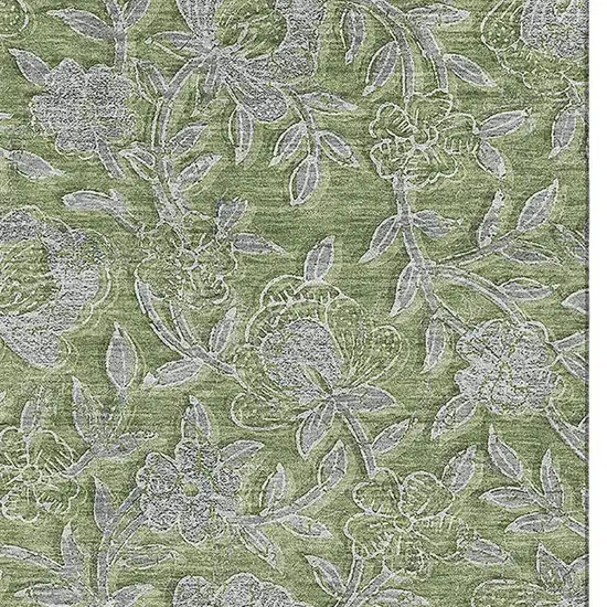 Olive Green And Gray Floral Washable Area Rug With UV Protection Photo 4