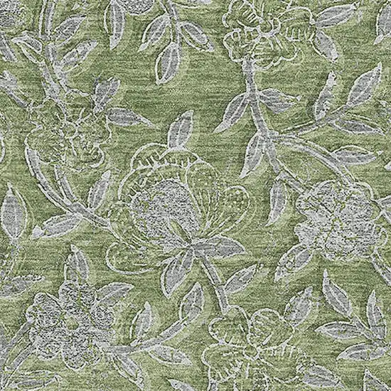 Olive Green And Gray Floral Washable Area Rug With UV Protection Photo 3