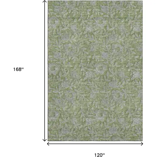 Olive Green And Gray Floral Washable Area Rug With UV Protection Photo 3