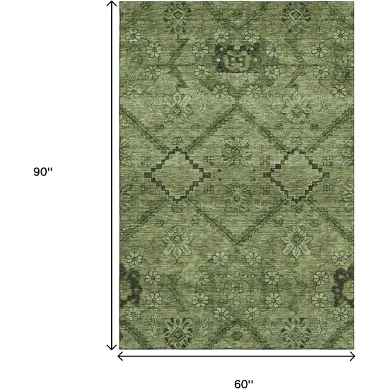 Olive Green And Gray Floral Washable Area Rug With UV Protection Photo 3
