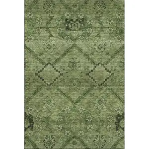 Photo of Olive Green And Gray Floral Washable Area Rug With UV Protection