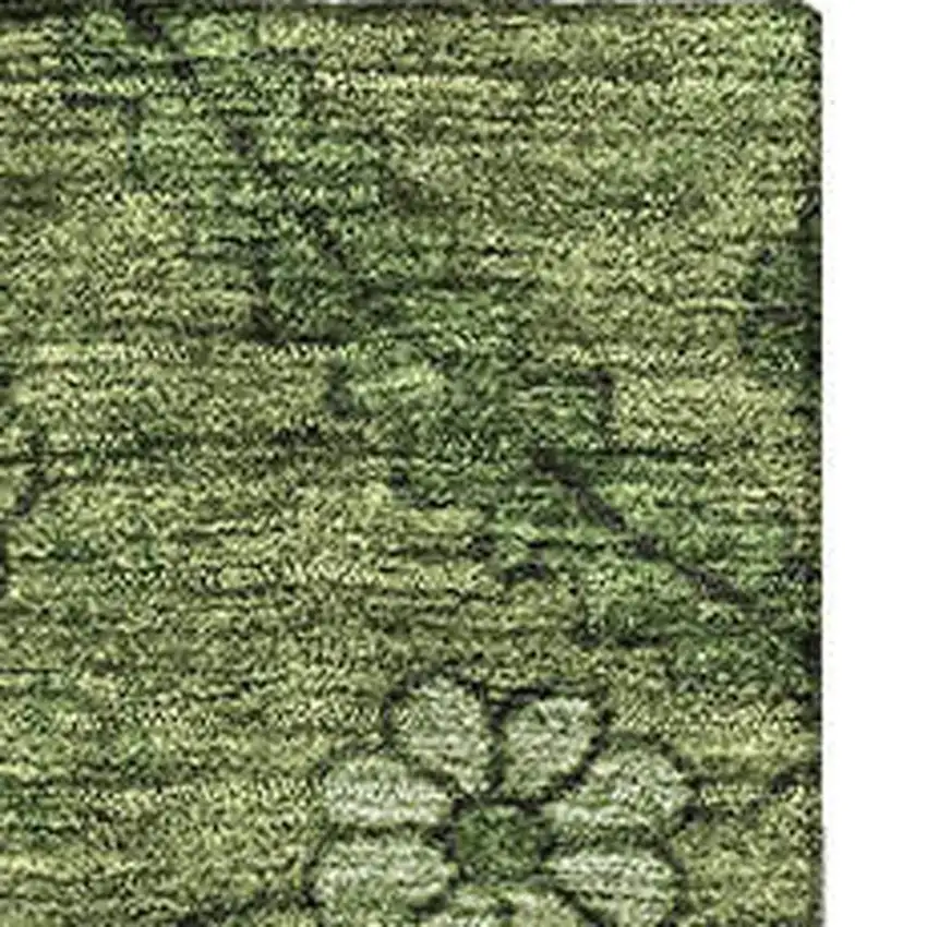 Olive Green And Gray Floral Washable Area Rug With UV Protection Photo 4