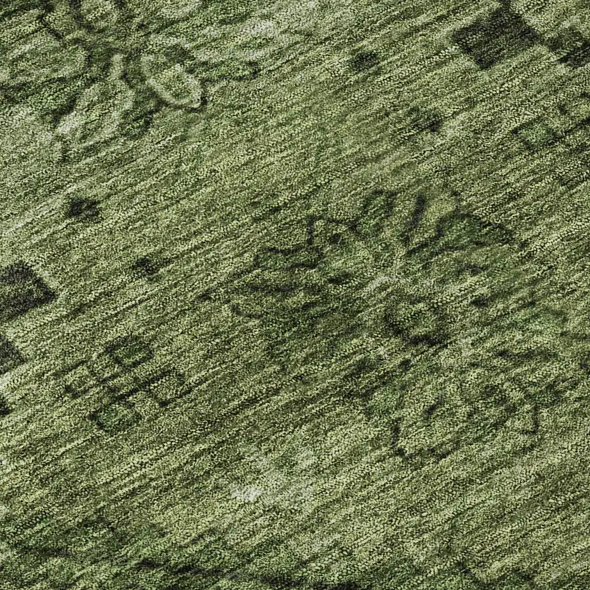 Olive Green And Gray Floral Washable Area Rug With UV Protection Photo 9