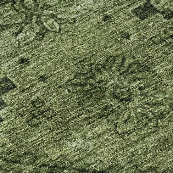 Olive Green And Gray Floral Washable Area Rug With UV Protection Photo 9