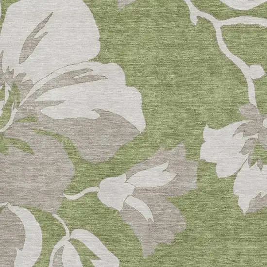 Olive Green And Gray Floral Washable Area Rug With UV Protection Photo 3