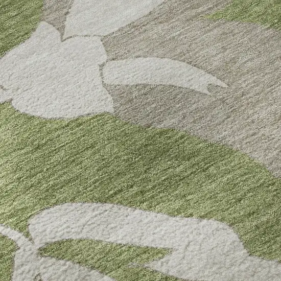 Olive Green And Gray Floral Washable Area Rug With UV Protection Photo 7