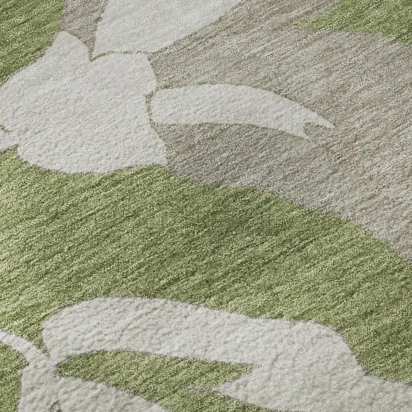 Olive Green And Gray Floral Washable Area Rug With UV Protection Photo 7