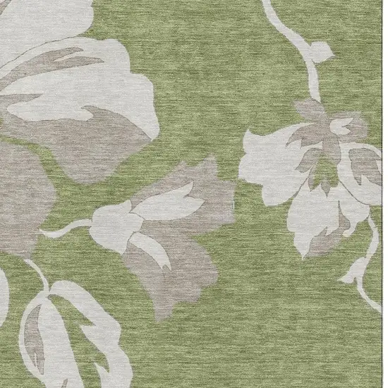 Olive Green And Gray Floral Washable Area Rug With UV Protection Photo 3