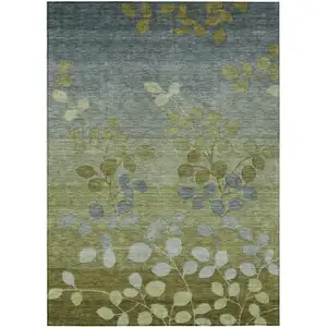 Photo of Olive Green And Gray Floral Washable Indoor Outdoor Area Rug