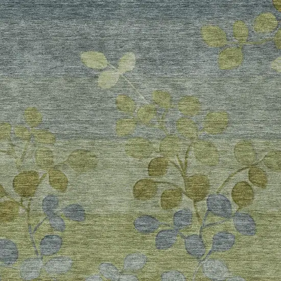Olive Green And Gray Floral Washable Indoor Outdoor Area Rug Photo 4