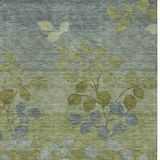 Olive Green And Gray Floral Washable Indoor Outdoor Area Rug Photo 9
