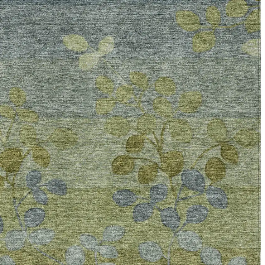 Olive Green And Gray Floral Washable Indoor Outdoor Area Rug Photo 9