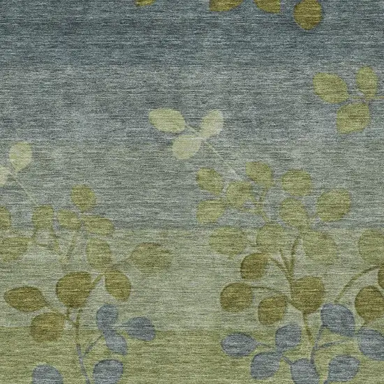 Olive Green And Gray Floral Washable Indoor Outdoor Area Rug Photo 4