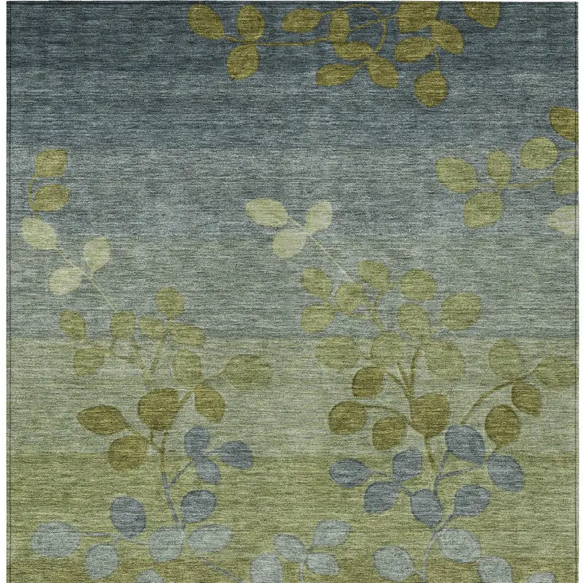Olive Green And Gray Floral Washable Indoor Outdoor Area Rug Photo 9